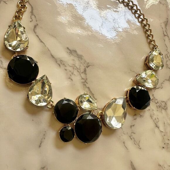 J.Crew black and rhinestone gold tone statement necklace - Picture 5 of 9